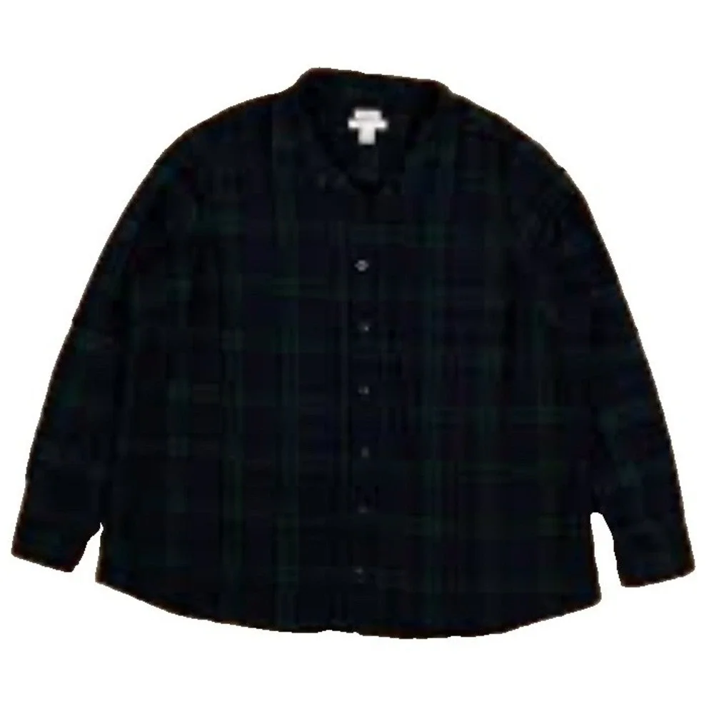 LL Bean Women's Med Flannel Black Watch Plaid Button-Up Shirt Classic Preppy